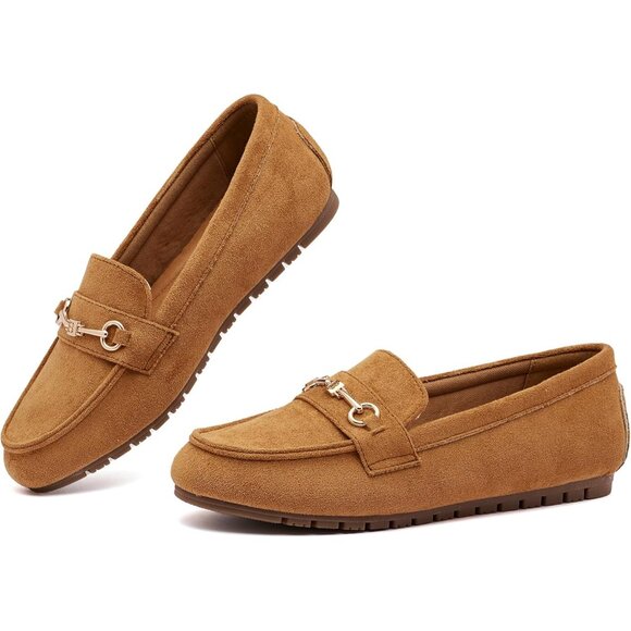 Women's Tan Suede Arch Support Casual Slip on Comfort Dressy Penny Loafers - Picture 5 of 9